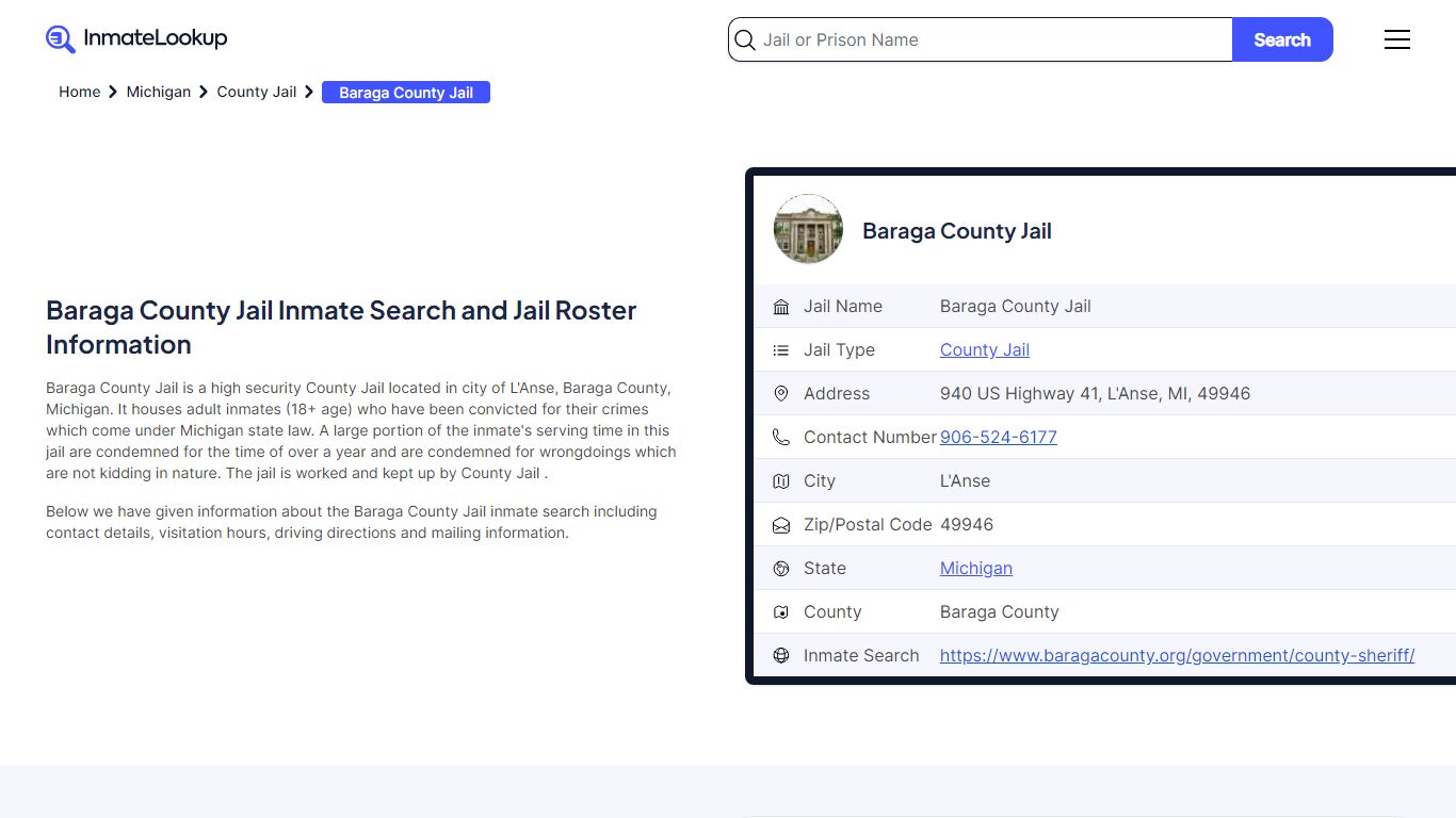 Baraga County Jail (MI) Inmate Search Michigan - Inmate Lookup